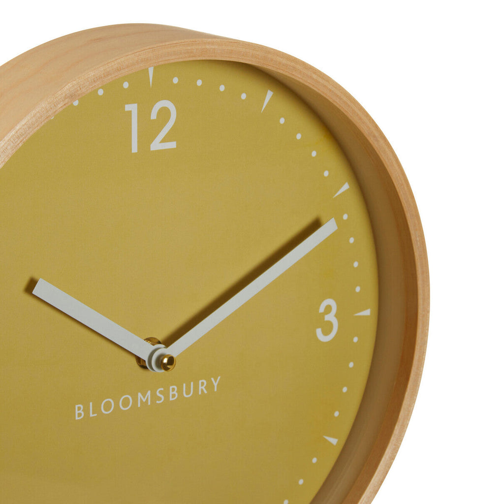 Orsina Vitus Small Yellow Wall Clock – Modern Glass & Natural Wood