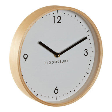 Orsina Vitus Small White Wall Clock – Round Glass Face with Wood Trim
