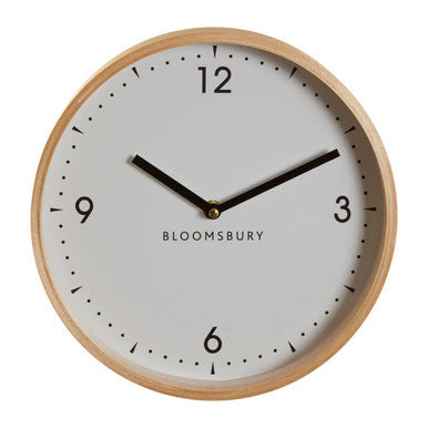 Orsina Vitus Small White Wall Clock – Round Glass Face with Wood Trim