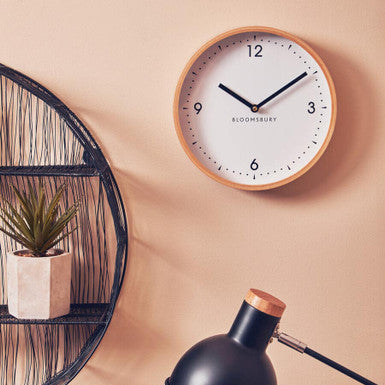 Orsina Vitus Small White Wall Clock – Round Glass Face with Wood Trim