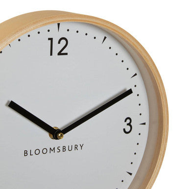 Orsina Vitus Small White Wall Clock – Round Glass Face with Wood Trim