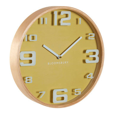 Orsina Vitus Yellow Wood Wall Clock – Large Digit Silent Timepiece