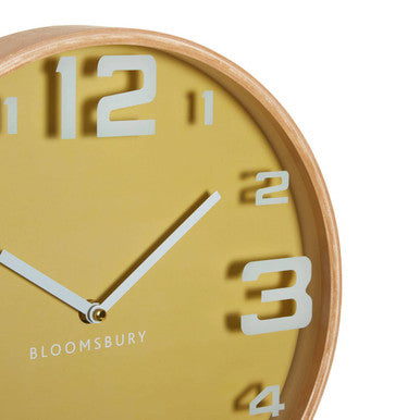 Orsina Vitus Yellow Wood Wall Clock – Large Digit Silent Timepiece