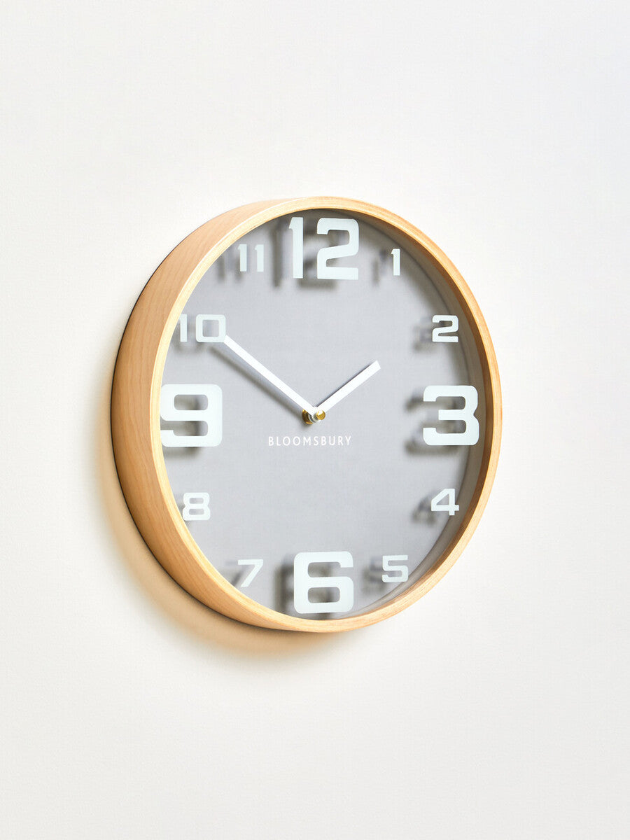 Orsina Vitus Large Digits Wall Clock – Modern Natural Wood & Grey