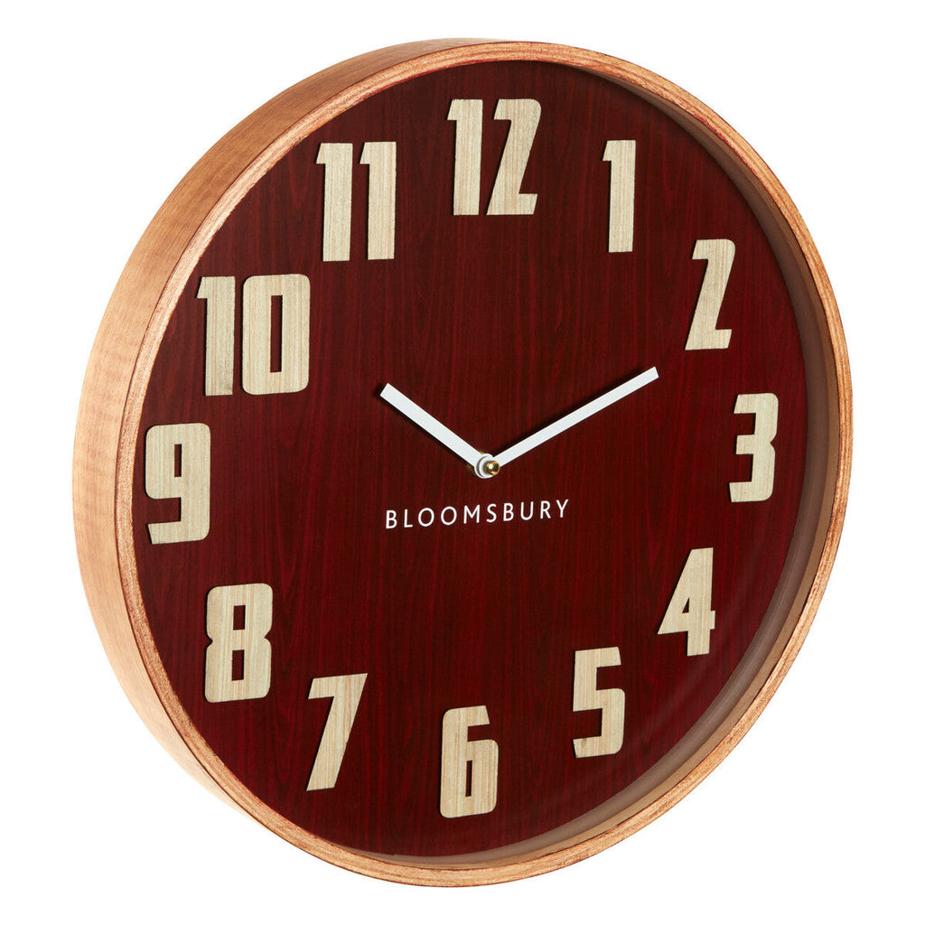 Orsina Vitus Red Grain Large Wall Clock – Retro Wood Wall Decor