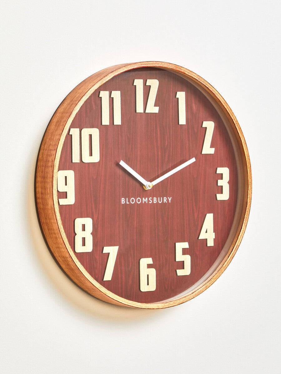 Orsina Vitus Red Grain Large Wall Clock – Retro Wood Wall Decor
