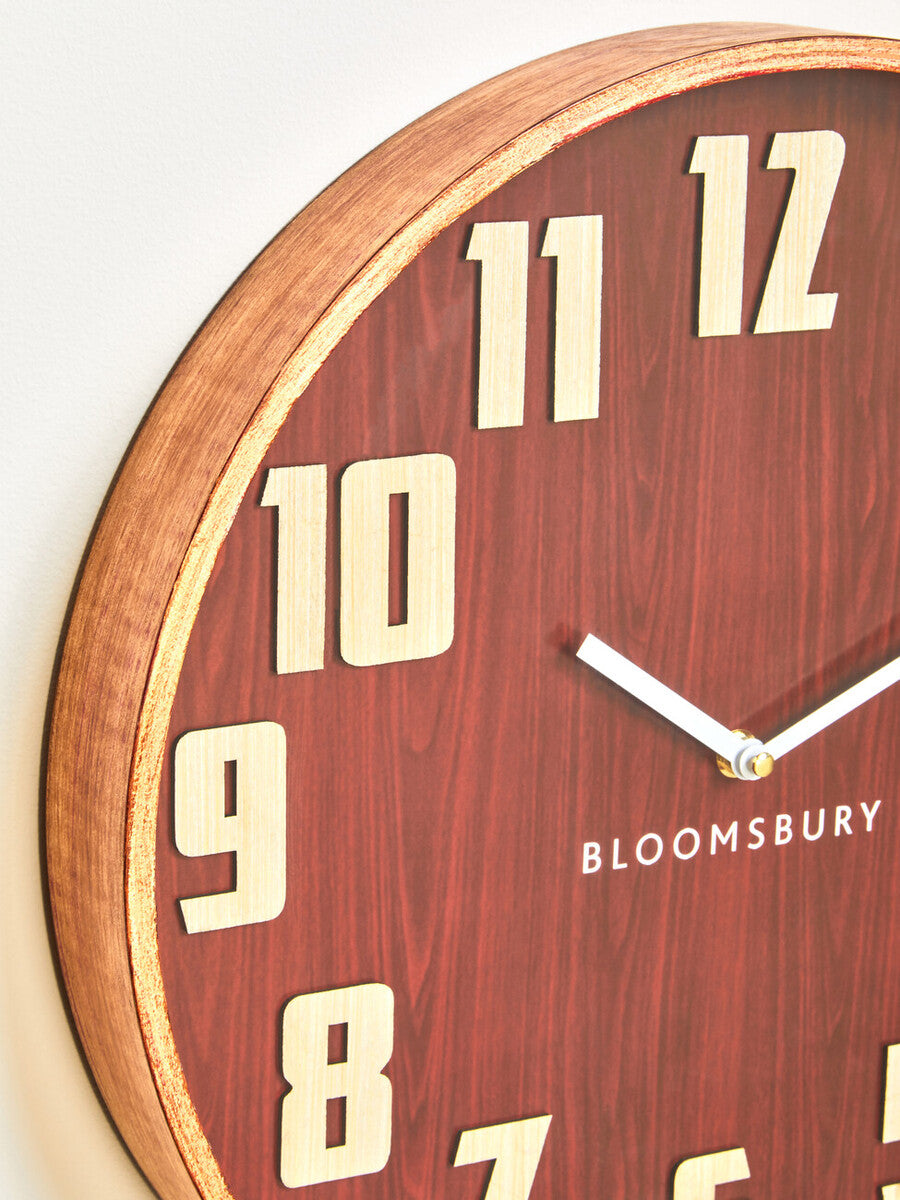 Orsina Vitus Red Grain Large Wall Clock – Retro Wood Wall Decor