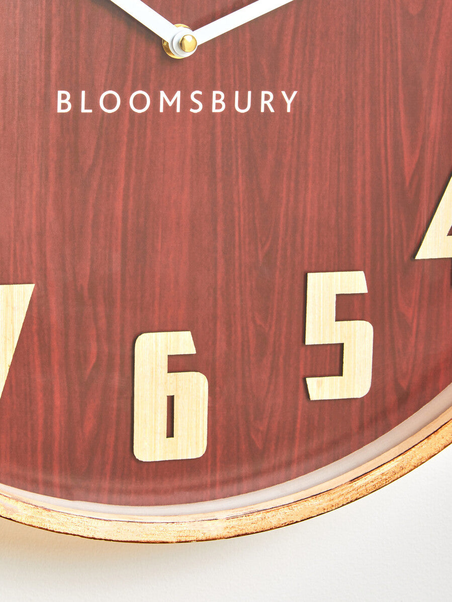 Orsina Vitus Red Grain Large Wall Clock – Retro Wood Wall Decor