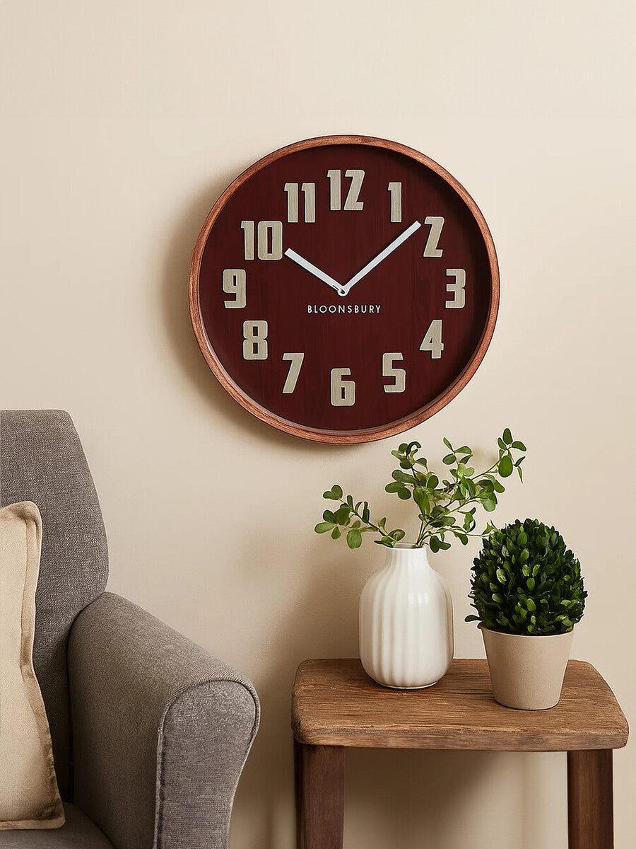Orsina Vitus Red Grain Large Wall Clock – Retro Wood Wall Decor