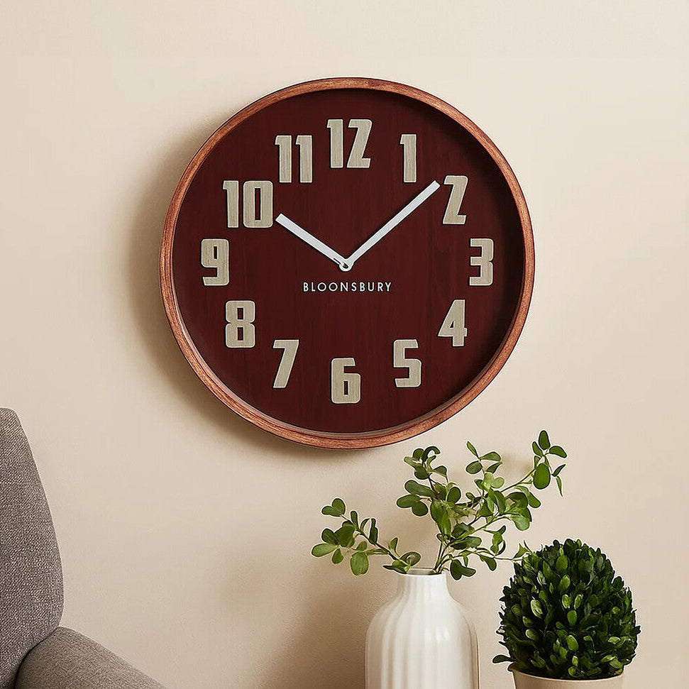 Orsina Vitus Red Grain Large Wall Clock – Retro Wood Wall Decor