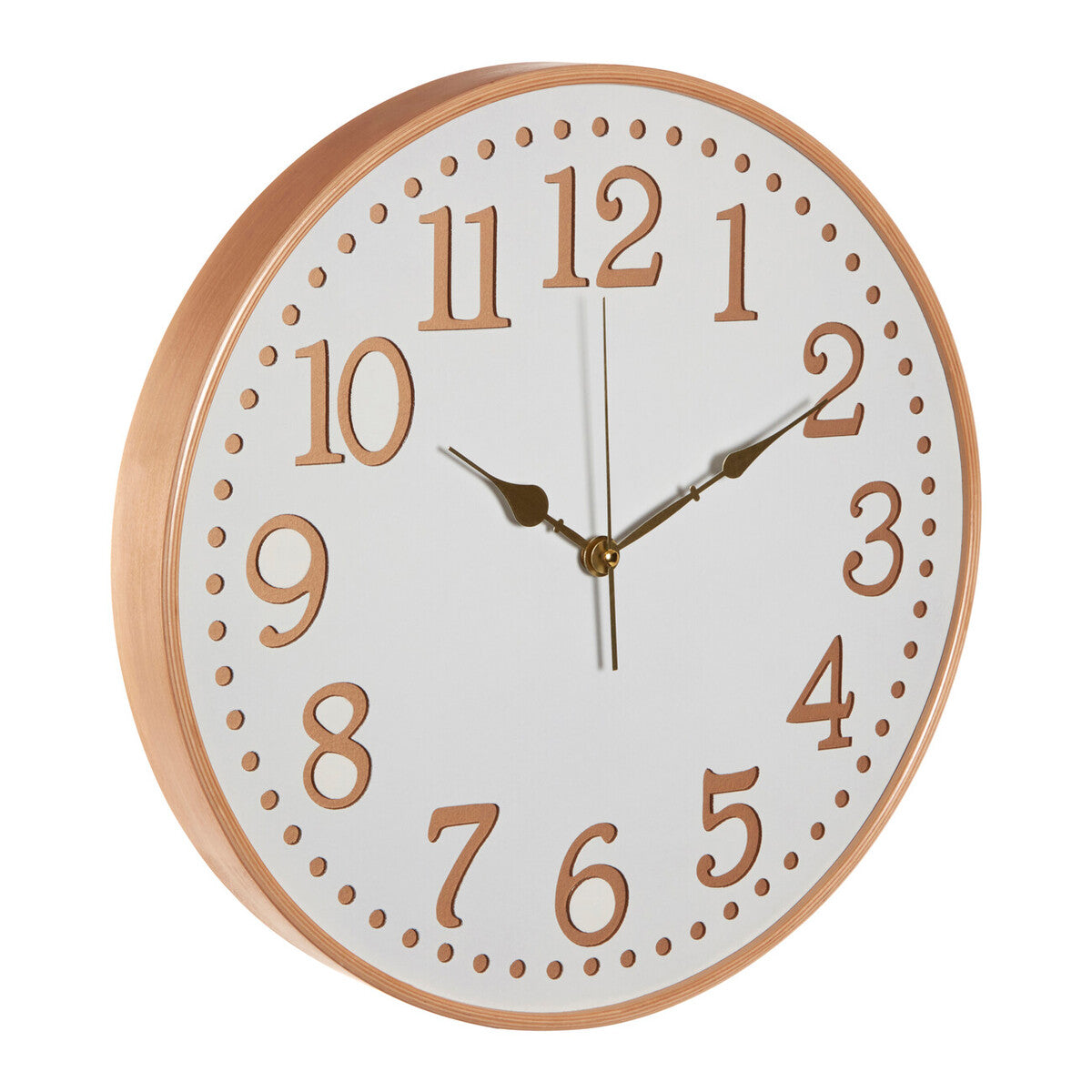 Orsina Vitus White Wood Wall Clock with Gold Numbers | 12-Inch Round