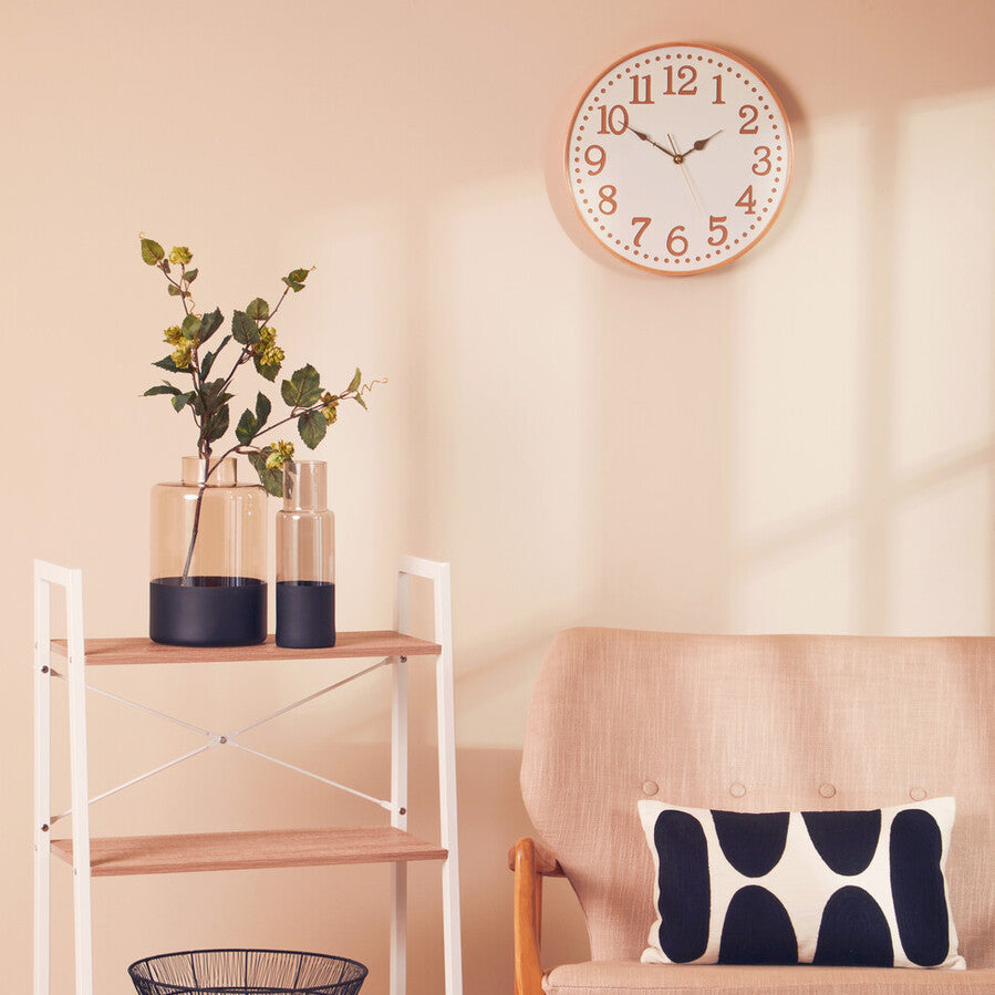 Orsina Vitus White Wood Wall Clock with Gold Numbers | 12-Inch Round