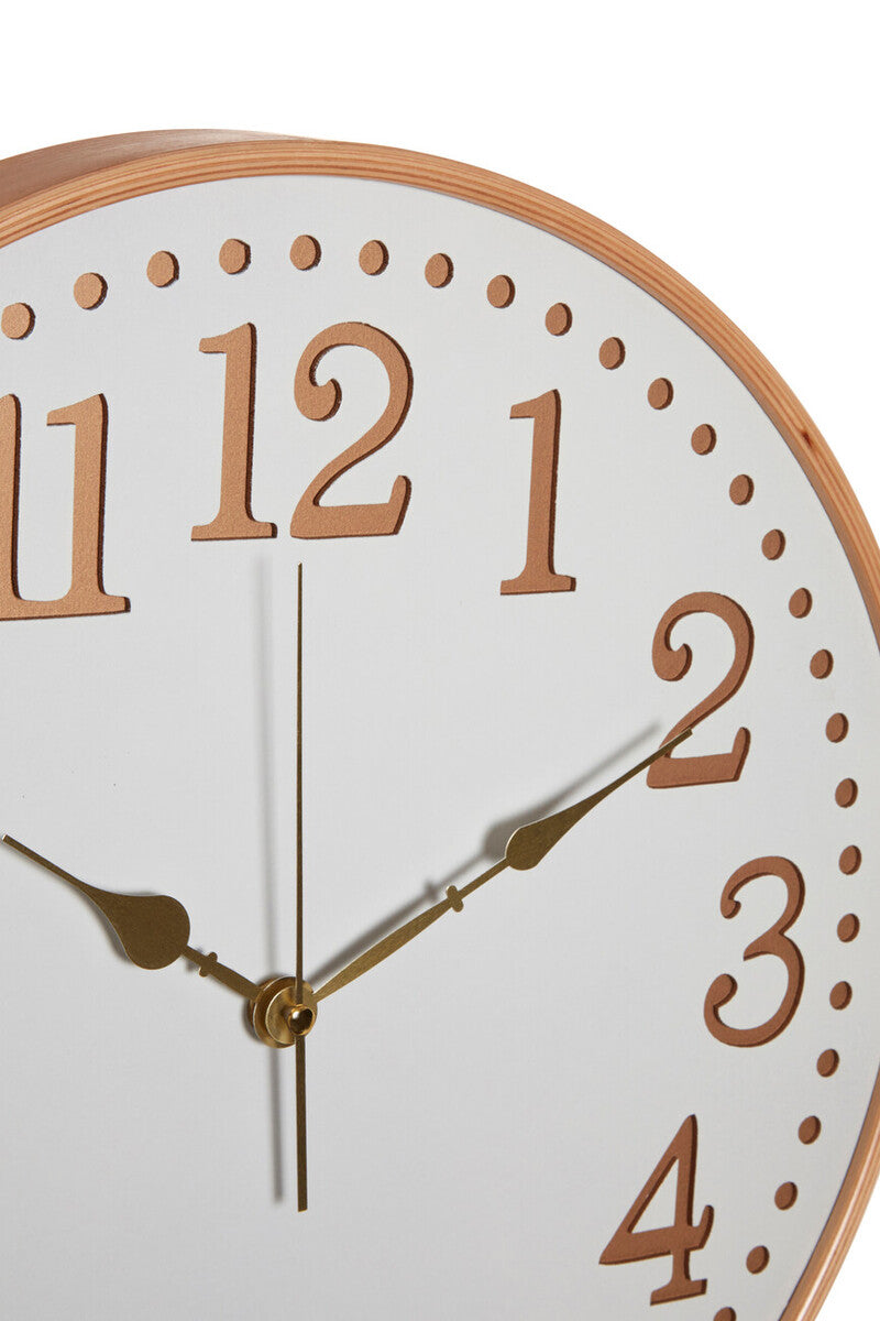 Orsina Vitus White Wood Wall Clock with Gold Numbers | 12-Inch Round