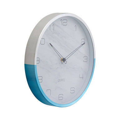 Orsina Elko Modern Wall Clock | Silent Blue and Silver Frame