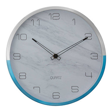 Orsina Elko Modern Wall Clock | Silent Blue and Silver Frame