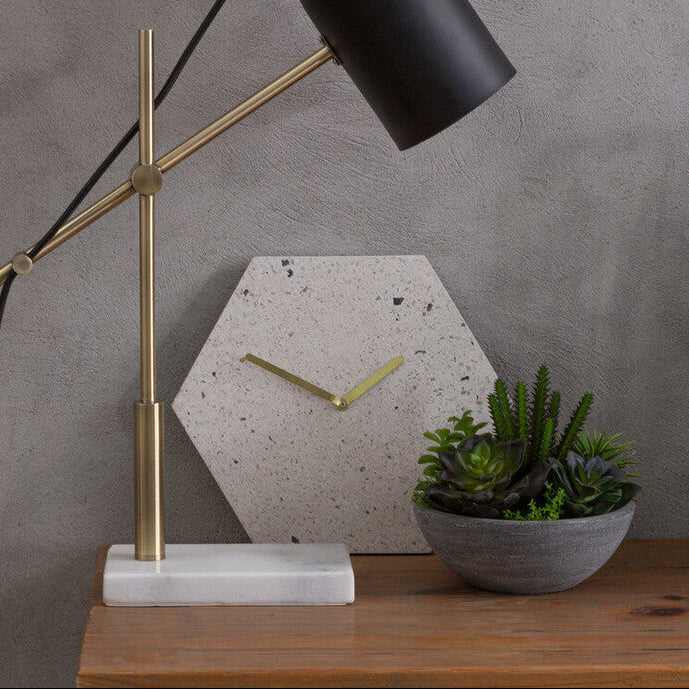 Orsina Mimo Terrazzo Wall Clock – Hexagonal Pink and Grey Decor