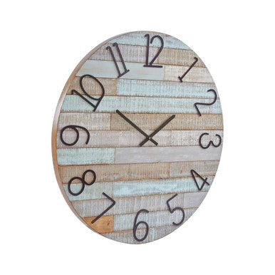 Orsina Castlewood Round Fir Wood Wall Clock – Rustic Industrial Decor
