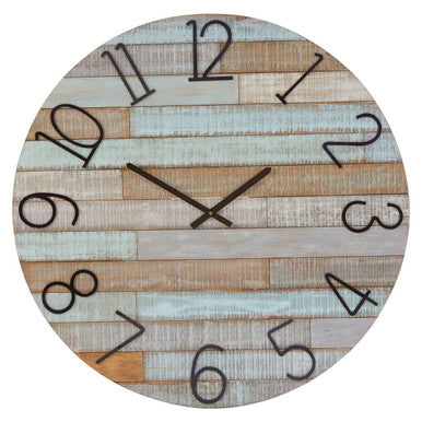 Orsina Castlewood Round Fir Wood Wall Clock – Rustic Industrial Decor