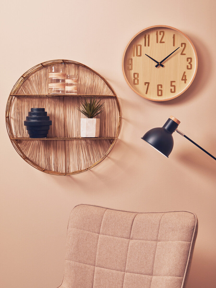 Orsina Vitus Natural Wall Clock – Round Scandi Style Wooden Timepiece
