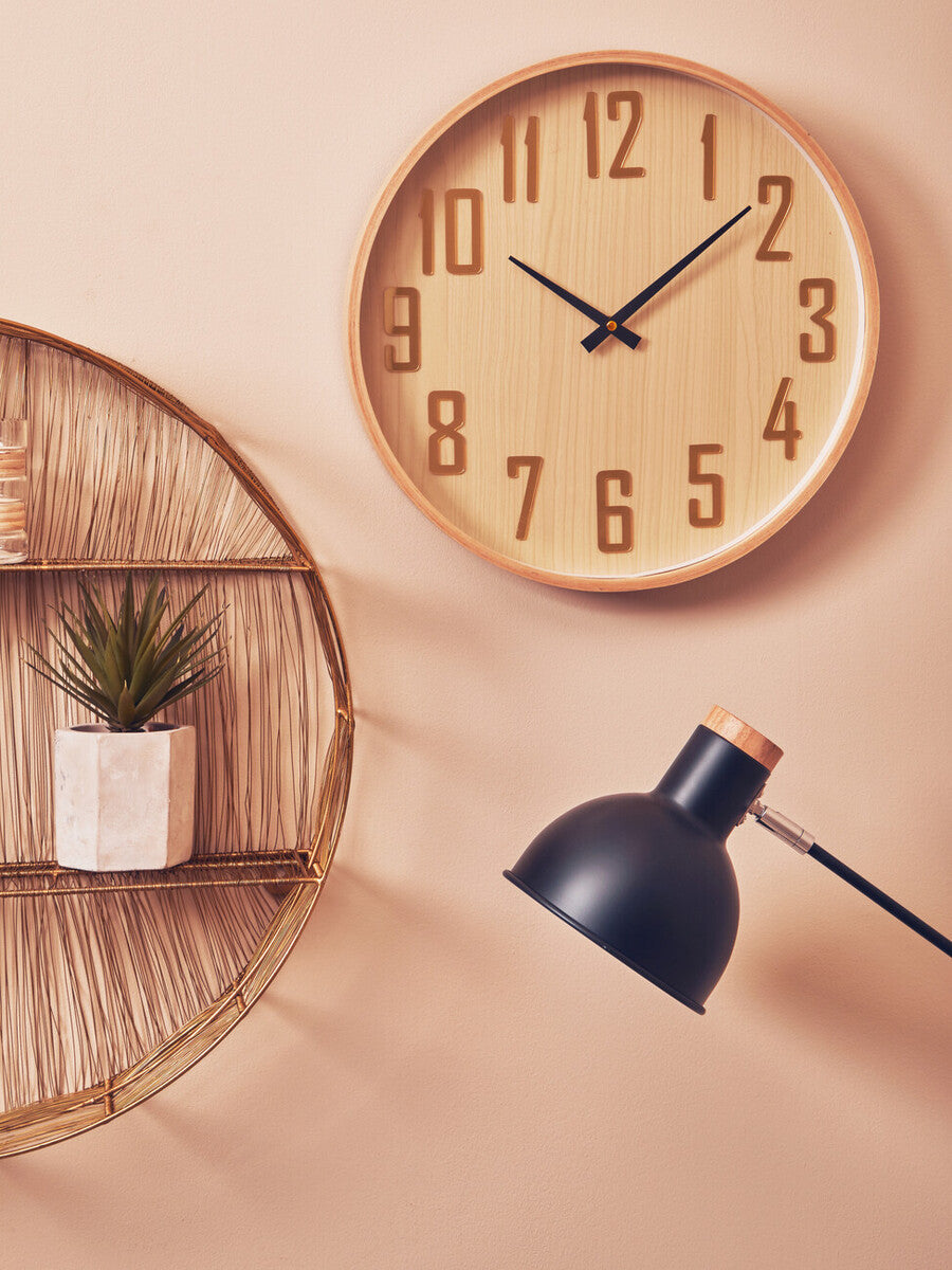 Orsina Vitus Natural Wall Clock – Round Scandi Style Wooden Timepiece