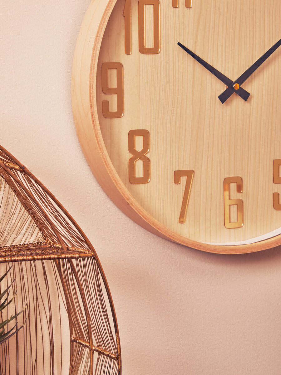 Orsina Vitus Natural Wall Clock – Round Scandi Style Wooden Timepiece