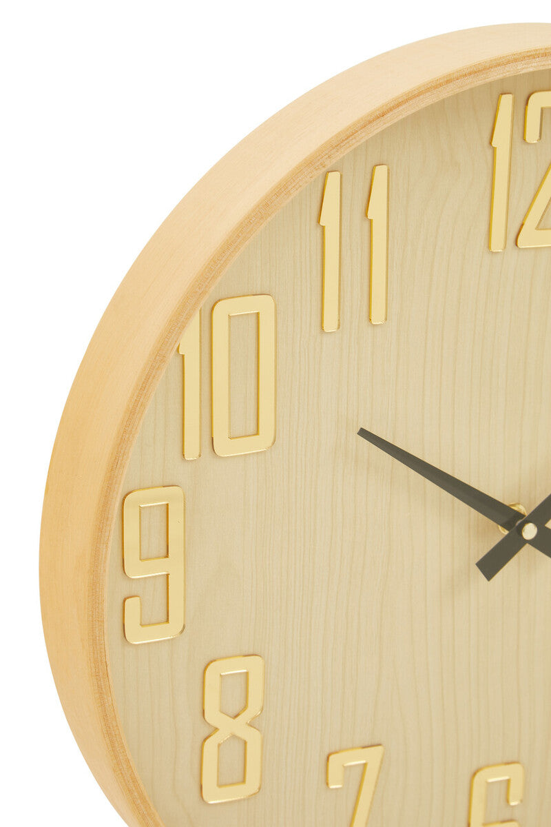 Orsina Vitus Natural Wall Clock – Round Scandi Style Wooden Timepiece
