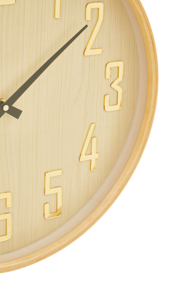 Orsina Vitus Natural Wall Clock – Round Scandi Style Wooden Timepiece