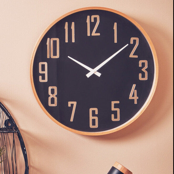 Orsina Vitus Black Wall Clock – Modern Round Design with Natural Trim