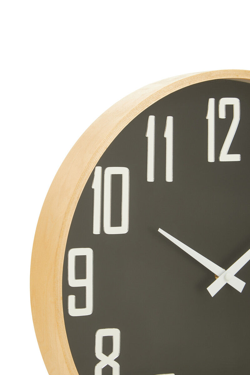 Orsina Vitus Black Wall Clock – Modern Round Design with Natural Trim