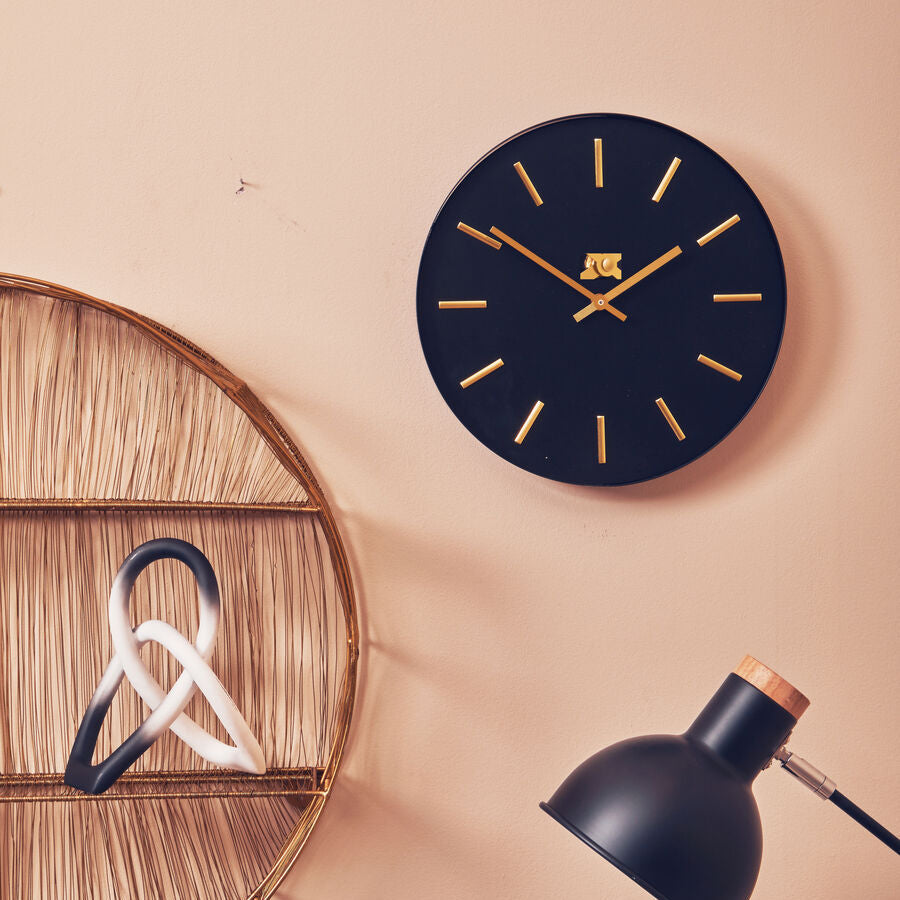Orsina Vitus Black and Gold Wall Clock – Modern Minimalist Timepiece