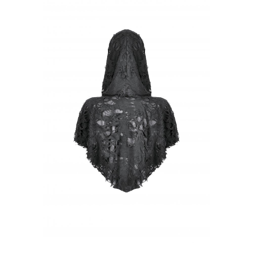 Dark in Love Nyx Distressed Shredded Hooded Poncho | Gothic Lace Cape