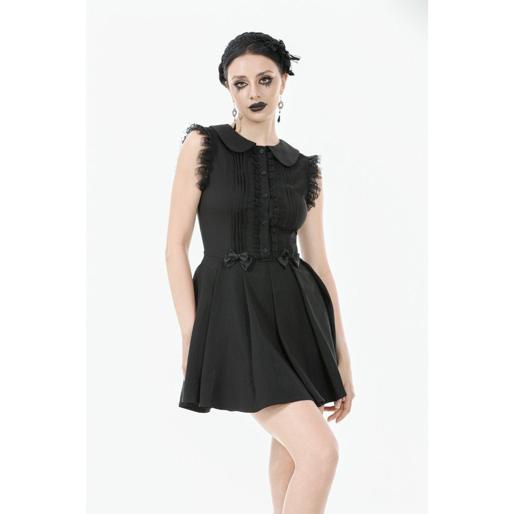 Dark In Love Gwendolyn Goth Mini Dress | Black Lace Panel A-Line