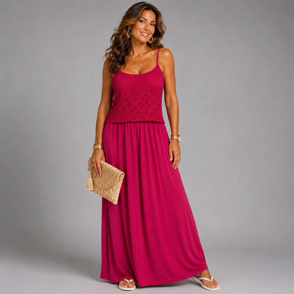 ROCKTHOSECURVES STRAPPY LACE OVERLAY MAXI DRESS