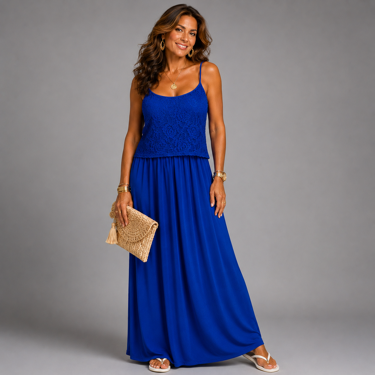 ROCKTHOSECURVES STRAPPY LACE OVERLAY MAXI DRESS