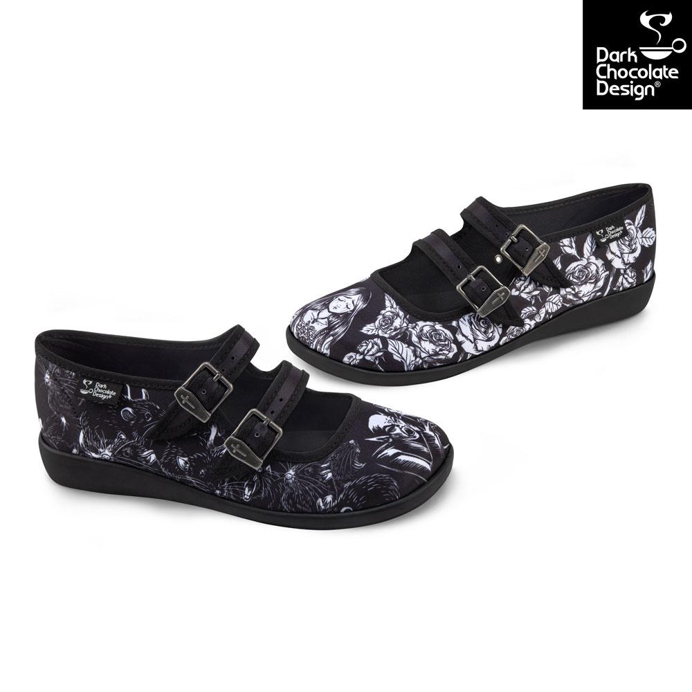 Hot Chocolate Design Death Stalks Gothic Mary Jane Flats – Vegan Shoes