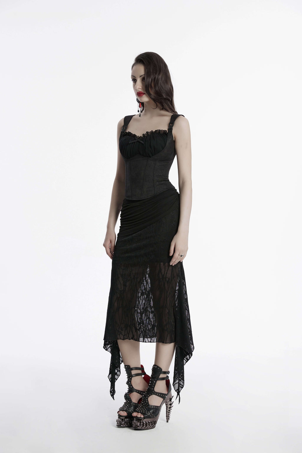 Punk Rave Arti Fishtail Skirt – Black Mesh and Modal Gothic Maxi