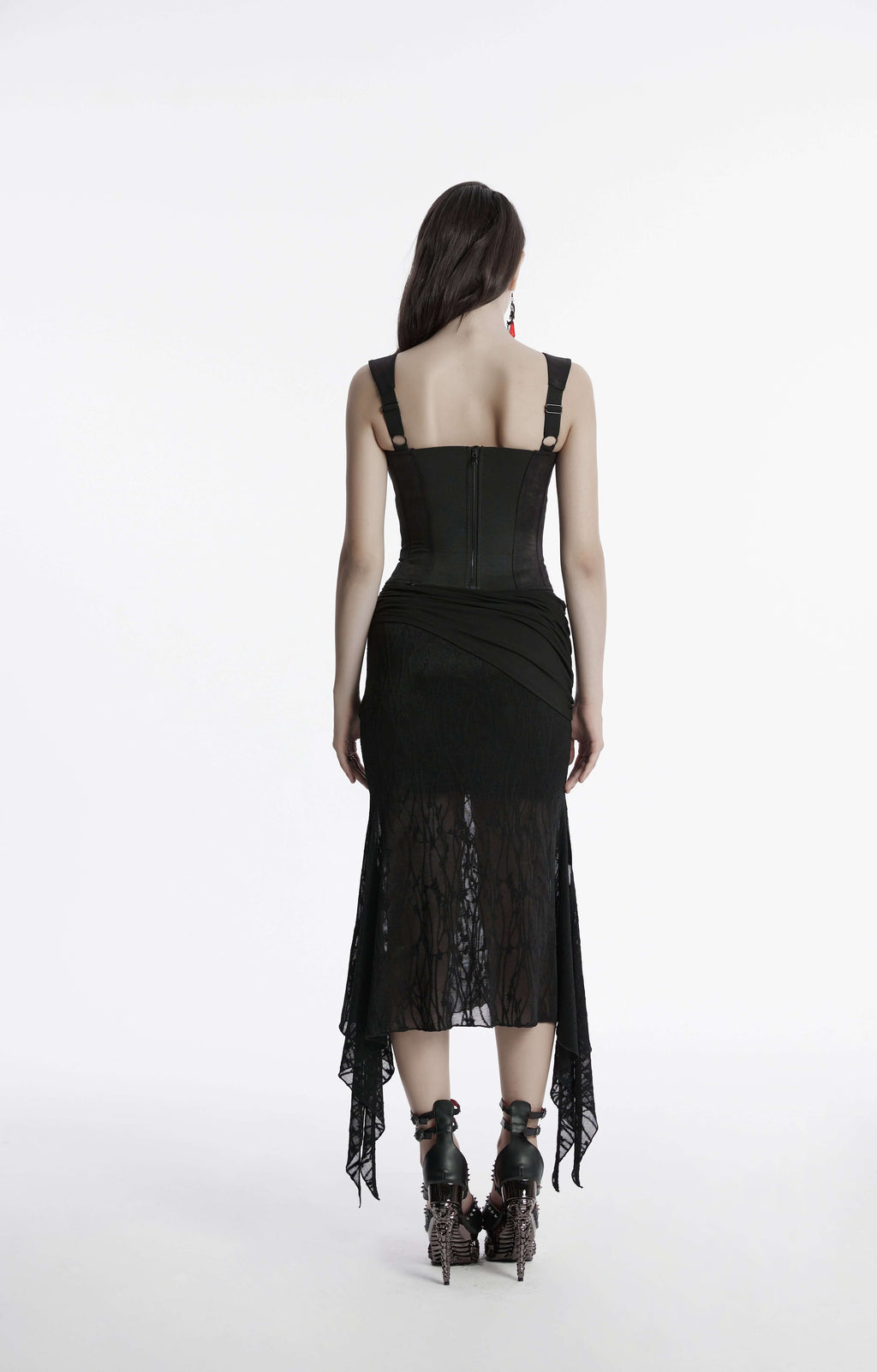 Punk Rave Arti Fishtail Skirt – Black Mesh and Modal Gothic Maxi