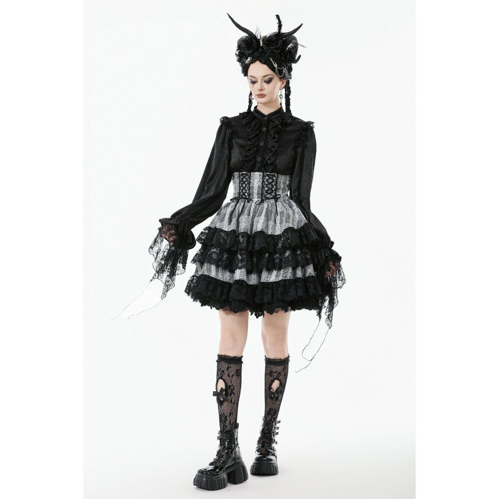 Dark in Love Hexa Layered Tartan Mini Skirt – Gothic Black Lace Punk