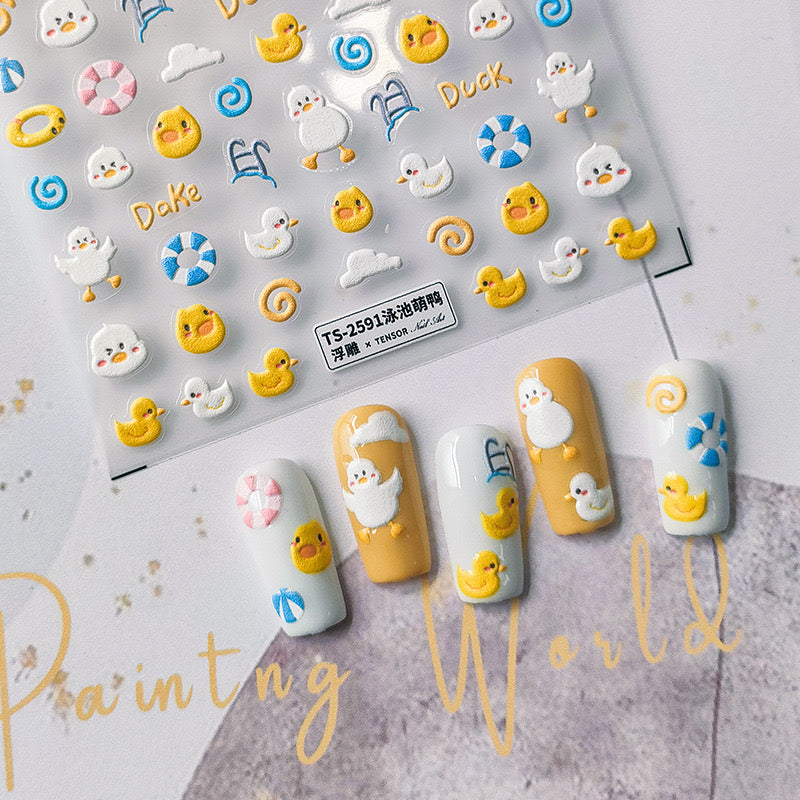 Swimming Pool Duck Nail Deco Stickers | LuLuFun Studio Cute Nail Art Decals