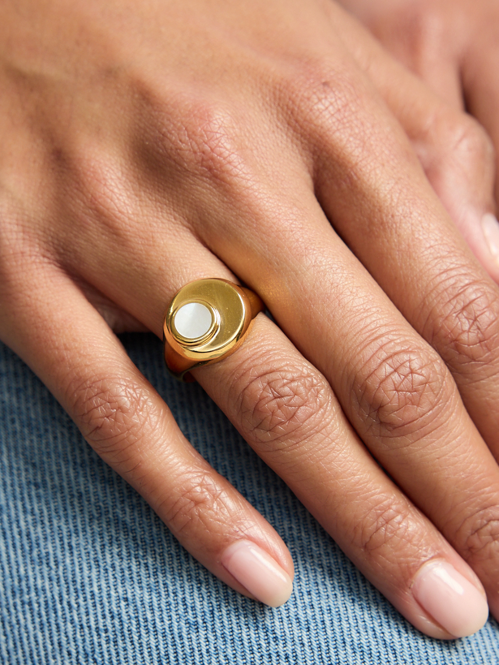 No More Nobody Cressida Mother of Pearl Moon Ring - 18k Gold Vermeil