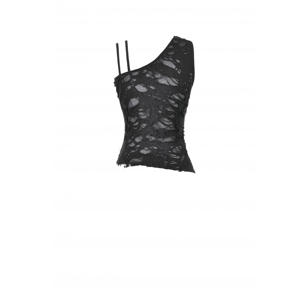 Dark in Love Morrigan One-Shoulder Lace Goth Top – Black Floral Burnout