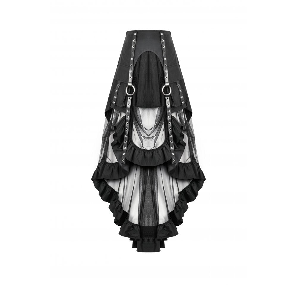 Dark in Love Belladonna Goth Skirt – Black Mesh with Buckle Straps