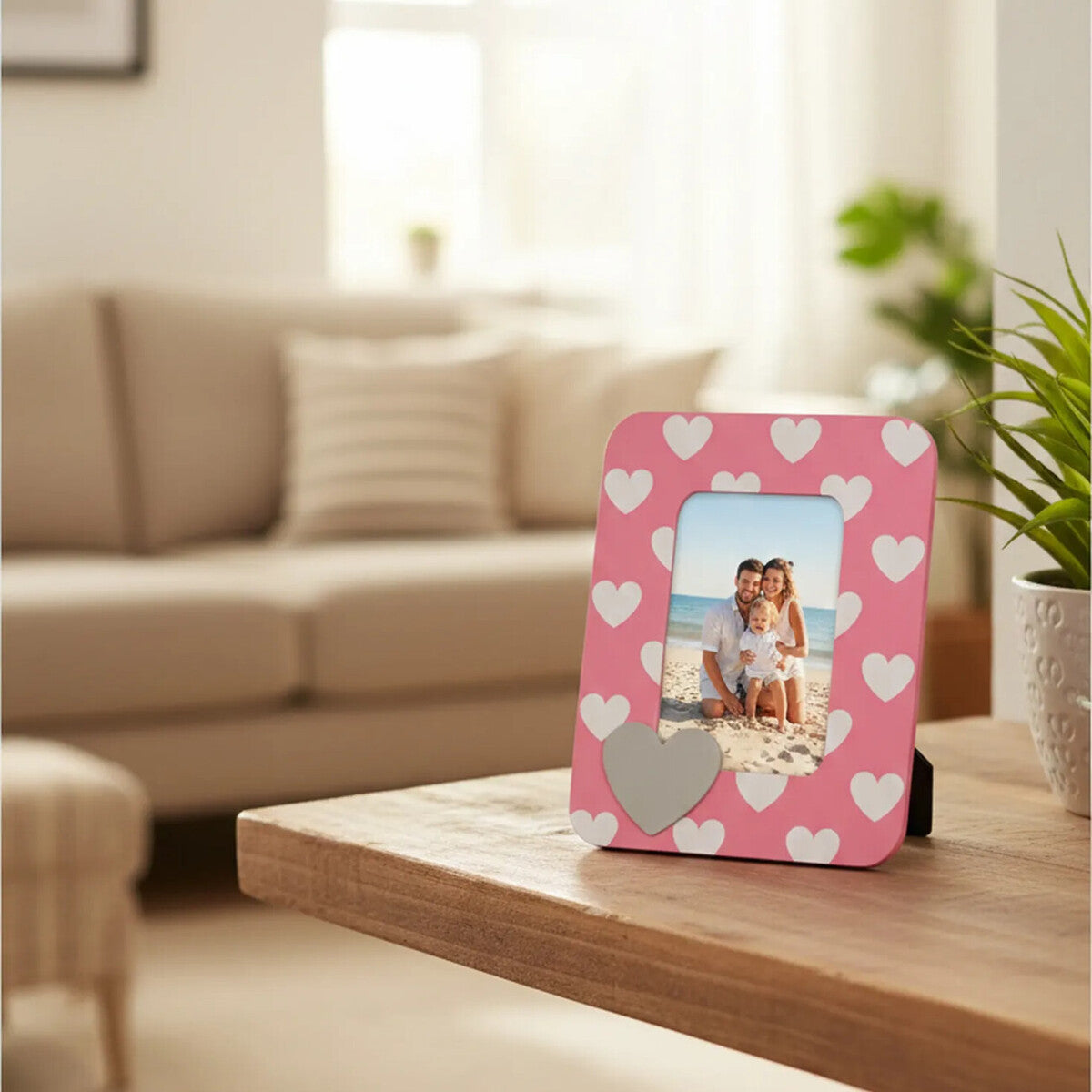 Orsina Kids Heart Design Photo Frame – Pink & White Glass Picture Frame