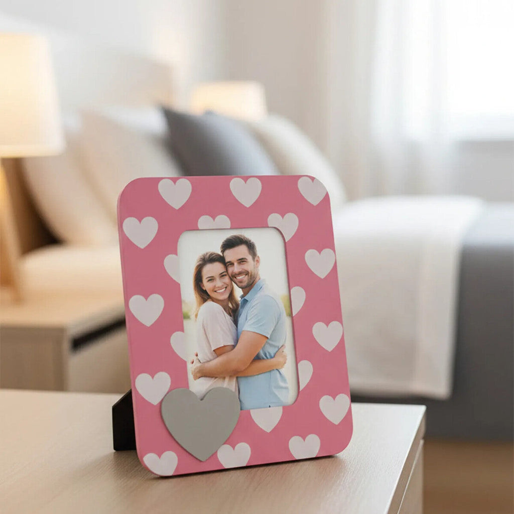 Orsina Kids Heart Design Photo Frame – Pink & White Glass Picture Frame