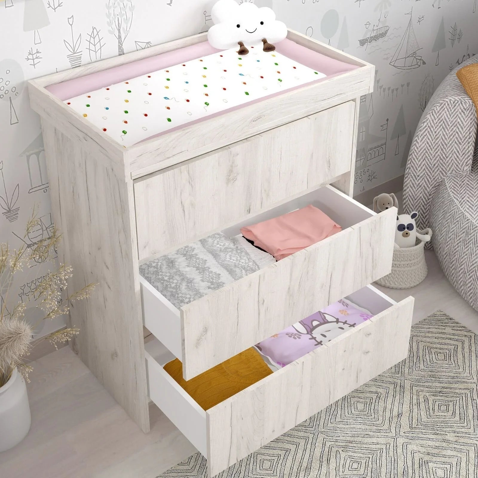 Shefa Kids 880 Baby Changing Unit - White Craft Oak