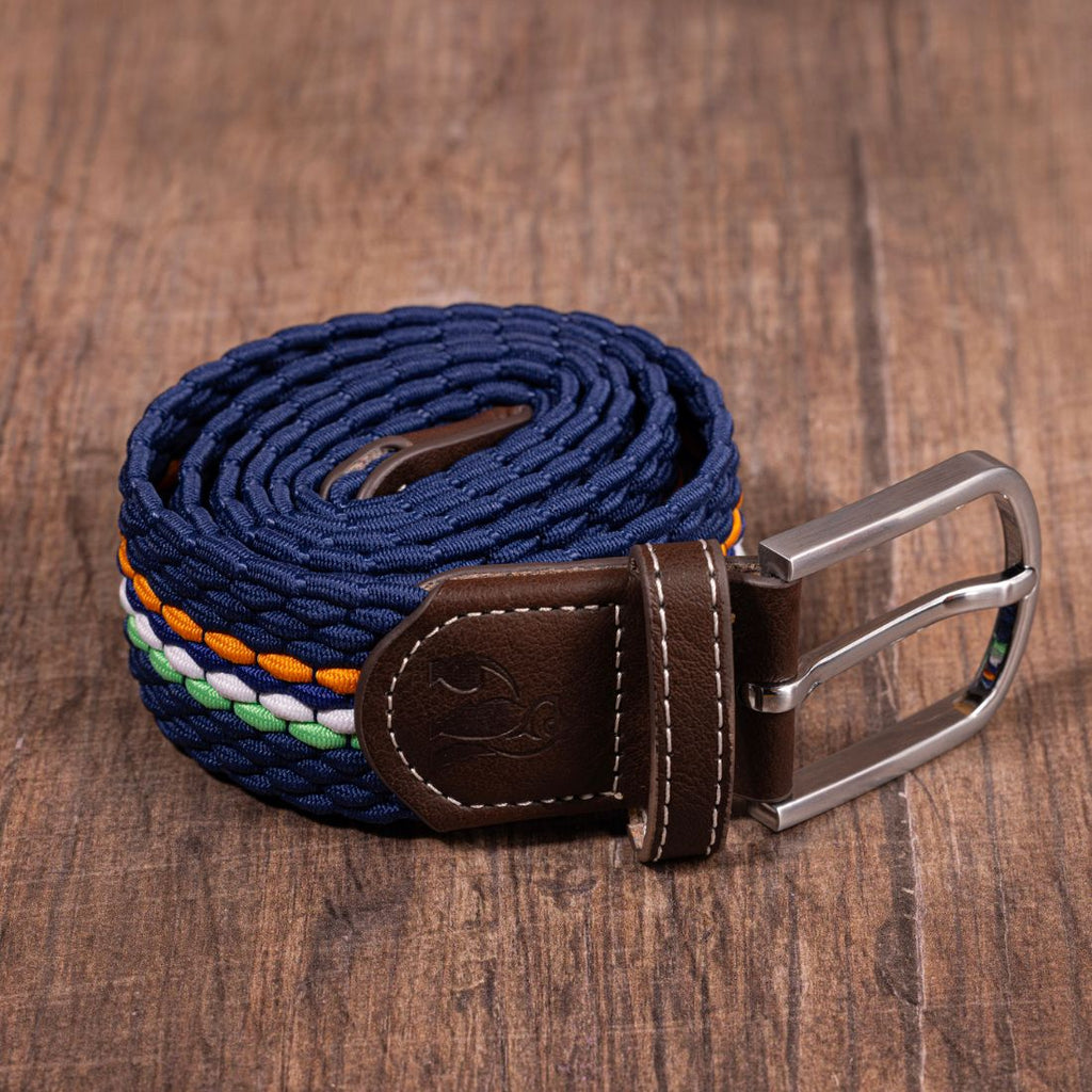 Swole Panda Recycled Woven Belt – Orange & Green Fine Stripe Elastic