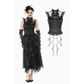 Dark in Love Seraphina Ruched Lace Goth Blouse - Black Satin