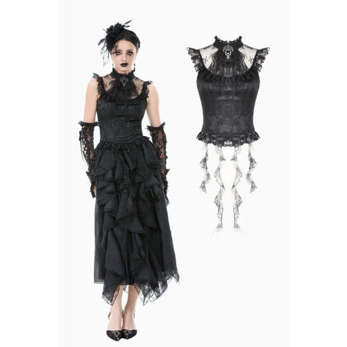 Dark in Love Seraphina Ruched Lace Goth Blouse - Black Satin