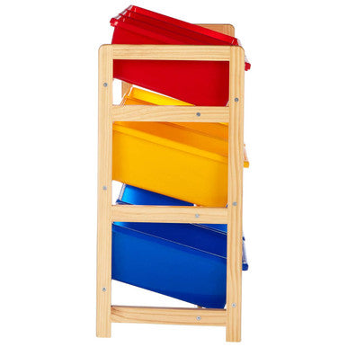 Orsina Kids 3-Tier Toy Storage Unit – Pine Frame Playroom Organizer