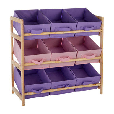 Orsina Kids Toy Storage Unit – 9 Canvas Tubs Organizer for Playrooms
